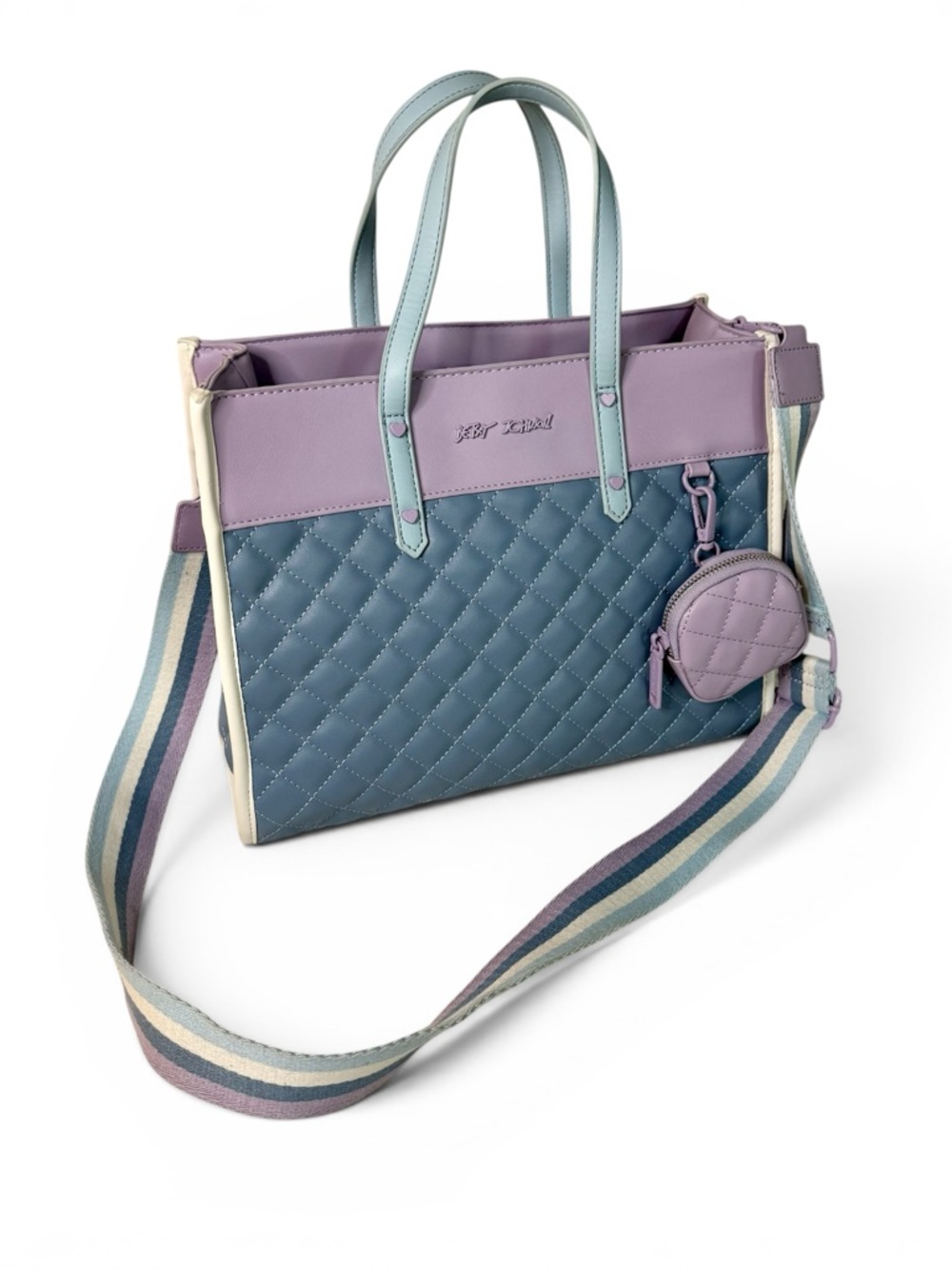Betsy Johnson XOBecca Tote Crossbody Blue/Multi Violet with Coin Purse